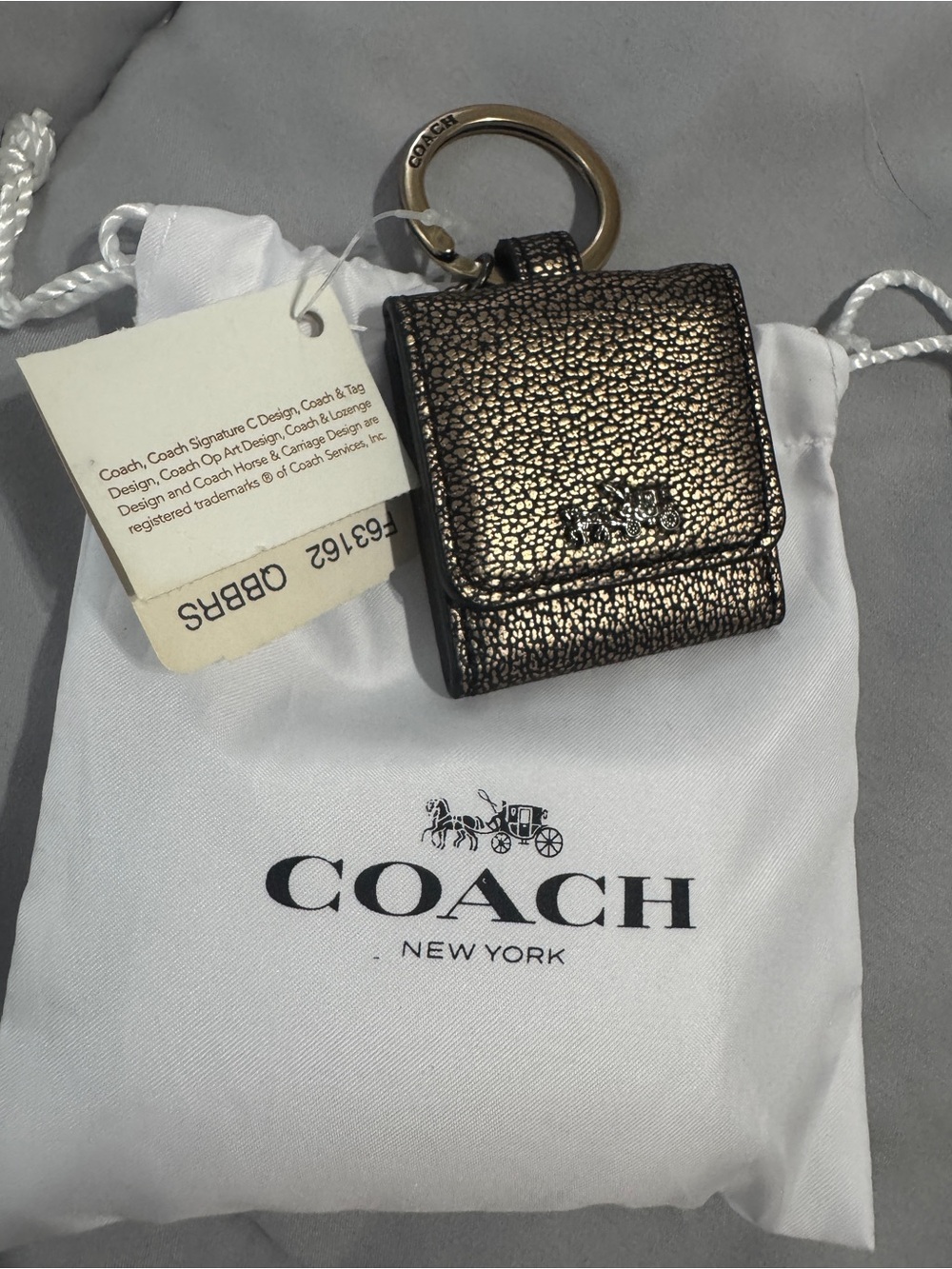 VINTAGE COACH Metallic Bronze Leather Photo Locket Keychain